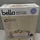 Bella Make & Take Electric Skillet, Fits-anywhere kitchenware, EverGood Ceramic Coating, Adjustable Temperature & Dishwasher-Safe Tempered Glass Lid, Cast Aluminum Base, 1200 Watt, Oatmilk