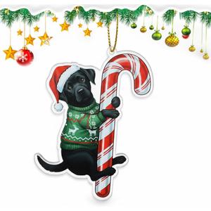 Black Lab Hugging Candy Cane Ornament 2D Flat Acrylic Ornament - Christmas Tree Decoration, Gifts for Dog Lovers 2025