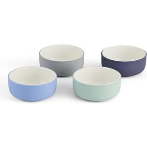 Elk and Friends Kids Porcelain Bowls with Silicone Sleeves | Suitable for Babies/Toddlers | Microwave & Dishwasher Safe | Non Slip Dinnerware | Snack Dishes | 4 Pack (Sage/Misty Blue/Gray/Navy)