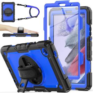 SEYMAC stock Case for Samsung Galaxy Tab A7 Lite 8.7'' with Screen Protector Pencil Holder [360 Rotating Hand Strap] &Stand, Drop-Proof Case for Samsung A7 Lite 2021 SM-T220/T225/T227, Blue/Black