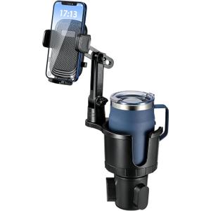 Cup Holder Phone Mount for Car,Upgraded 2 in 1 Car Cup Phone Holder Expander with Adjustable Base,360 Degree Rotation,This Hill Cup Phone Holder for Car Compatible iPhone,Samsung & All Smartphones