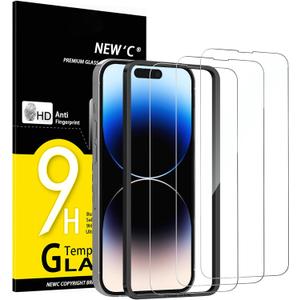 NEW'C 3 Pack Designed for iPhone 14 Pro Screen Protector (6.1 inches), Tempered Glass with easy installation tool included,Case Friendly Ultra Resistant (Transparent)