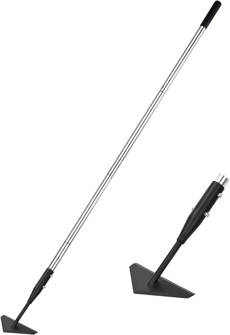 Triangle Garden Hoe, Carbon Steel Weed Remover Edger Lawn Tool with 57.5 Inches Stainless Steel Long Handle, Weed Puller Long Handle Hoe for Digging Weeding Hoeing Loosing Soil