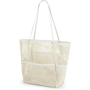 Iioscre Beach Bag for Women, Causal Hobo Pool Bags with Zipper Inner Pocket, Foldable Swim Tote Bag for Vacation Essentials