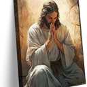 Jesus Prayer Canvas Wall Art Jesus Christ Portrait Wall Decor Picture Christian Bible Stories Poster Print Painting for Living Room Bedroom Church Decoration Ready To Hang