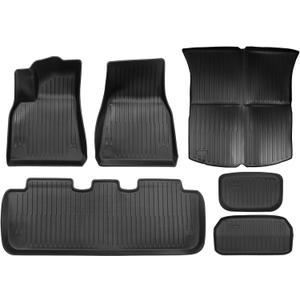Floor Mats for Tesla Model Y 5-Seat 2021 2023 2022 2024 6PCS All-Weather TPE Cargo Liner Floor Mats and Cargo Trunk Mats Accessories, Set of 6 Mats (Not Fit 7-Seat)