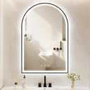 Arched LED Bathroom Mirror 20"x30", Black Bathroom Mirror with Lights-Anti-Fog, Dimmable-LED Mirror for Bathroom,3 Colors