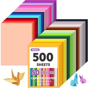 500 Sheets 8.5" X 11" Colored Cardstock, 50 Assorted Colors Construction Paper Card Stock Printer Paper for Printing, Card Making, DIY Crafts,School Supplies,Party Decorations (180GSM/65LB)