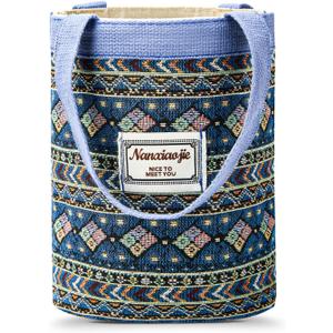 Women Tote Bag,Small Jute Casual Tote's Handbag Embroidered Personalized Bucket Bag,Reusable Grocery Shopping Bags,  8.7 x 5 x 9 inches