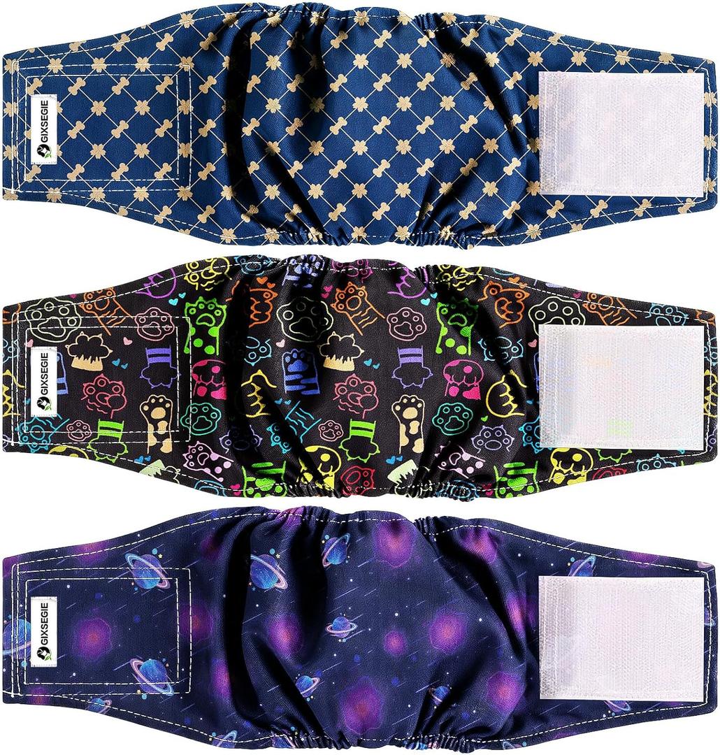 Reusable Dog Diapers Male, Washable Premium Belly Bands for Male Dogs-Pack of 3, High Absorbing Small Dog Wraps, for Doggie & Puppy in Incontinence or Excitable Urination and Training (M)