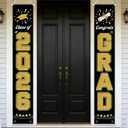 3 x 2026 Graduation Decorations GRAD Banner, Black Gold Porch Door Sign Welcome Banners for Indoor Outdoor Wall Graduated Decoration for Congrats Class of 2026, School Supplies, Graduation Party Supplies 70x12in (Black)