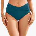 Women Full Coverage Bikini Bottom - V Cut Bathing Suit Bottoms Mid Waist Twist Front Swimsuit Bottom Swimwear 2025, Medium Size, Teal