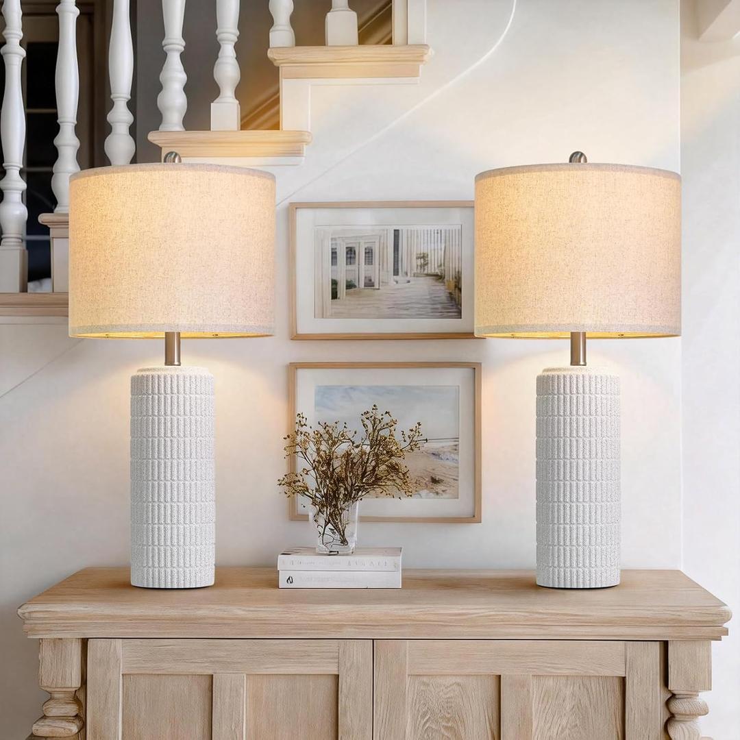 PoKat 27.5'' Tall Table Lamps for Living Room Set of 2, Stone-Like Ceramic Bedroom Lamps for Night Stands, Farmhouse Bedside Lamps for Bedroom Living Room, Nightstand Lamps for End Table, Hallway