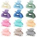 2 x 12 Pcs Matte Mini Hair Clips for Women & Girls - Plastic Claw Clips for Thin Hair (Semicircle - Blue, Purple, Green, White, Pink, Yellow, Gray, Brown)