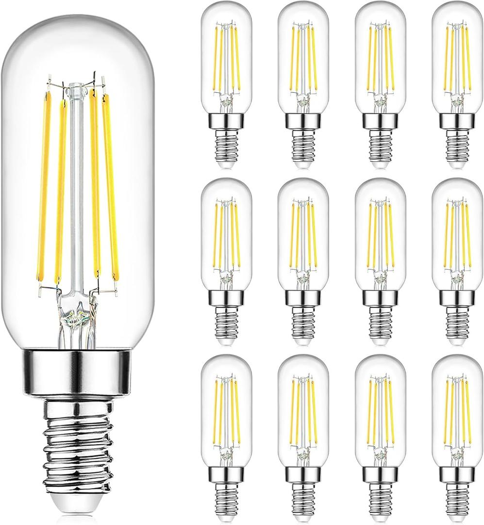 E12 LED Light Bulbs 40 Watt Equivalent, 4W Candelabra Dimmable Edison Bulbs, 5000K T6 Bulbs for Chandelier Ceiling Fan Light 400LM, Vintage T25 Tubular Small Filament Bulbs, 12 Packs