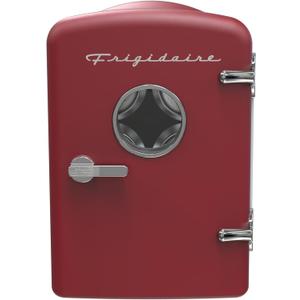 Frigidaire EFMIS171-BLACK Retro Mini Portable Personal Fridge - Ideal for Home, Office or Dorm - Features Active Cooling Can Holder on Top - Includes Carrying Handle, AC/DC Wall/Car Charger - Red