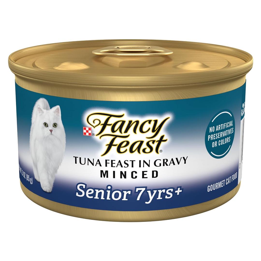 PURINA Fancy Feast High Protein Senior - (24) 3 oz. Cans pecially made for cats age 7 and up, minced texture, No Artificial Colors or Preservatives Amazon's Choice, Best By Mar 2028