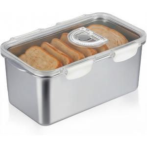 Gifhomfix Bread Box 304 Stainless Steel Bread Container, Dishwasher Safe Bread Storage for Homemade Bread, Time Recording Bread Storage Container with Lid and Handle