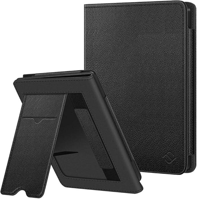 Fintie Stand Case for 6" Kobo Clara Colour (2024) /Clara BW (2024) /2E (2022) eReader - Premium PU Leather Protective Cover Auto Sleep/Wake with Card Slot and Hand Strap, Black