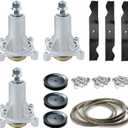54" Lawn Mower Deck Rebuild Kit for Craftsman/for Husqvarna YTH2454 LGT2654 LGT2554,Include 3 Spindles 187292 192870, 3 Pulleys 129861, 3 Blades 187256, 1 147 1/2" Deck Belt 196103