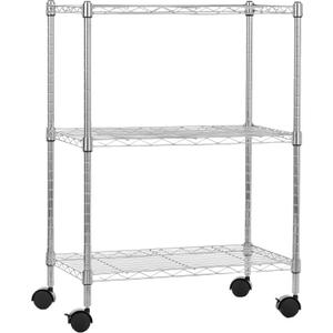 Amazon Basics 3-Shelf Heavy Duty Adjustable Wire Shelving Storage Rack on 2" PP Plastic Wheel Casters, Steel Utility Shelving Unit for Garage and Laundry Room, 23.2" x 13.4" x 32.75", Chrome