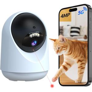 Pet Camera Indoor with Laser Toy 4MP 2.4/5GHz WiFi, 2.5k HD Cat Camera with Phone App, Night Vision & Motion Detection Alerts - APP Remote Control Interactive Device for Dog Cat Monitoring Security