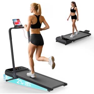Walking Pad Treadmill with 15% Auto Incline, Foldable Under Desk Treadmill 300lbs Capacity with Remote Control, 3.5 HP Walking Pad with Handle Bar & LED Display for Home Office Use
