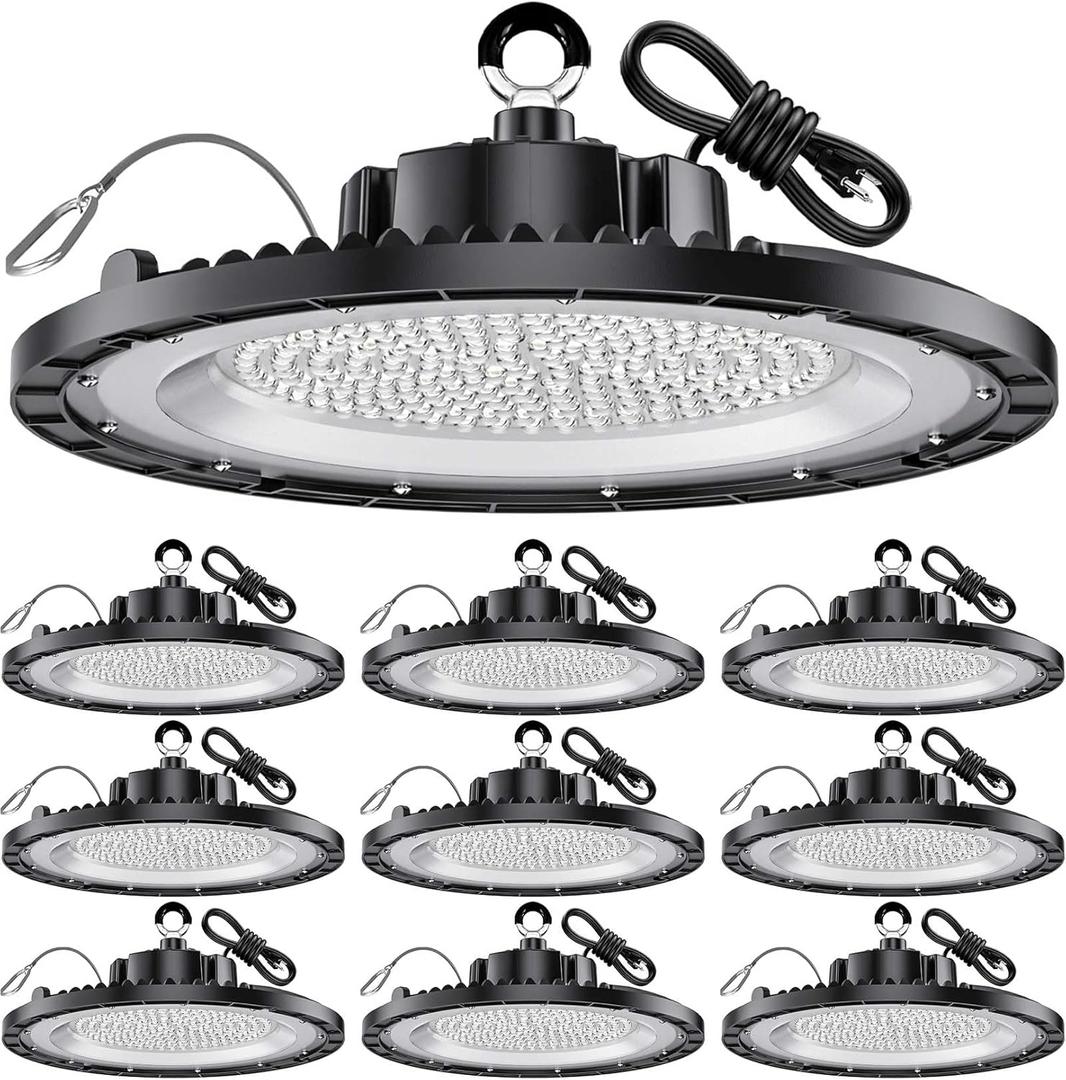 THELUX 200W UFO LED High Bay Light 30000LM IP65 5000K Daylight Super Bright Commercial High Bay LED Shop Lights for Warehouse Garage Factory Workshop Barn Gym with US Plug Cable & Safe Rope 10Pack