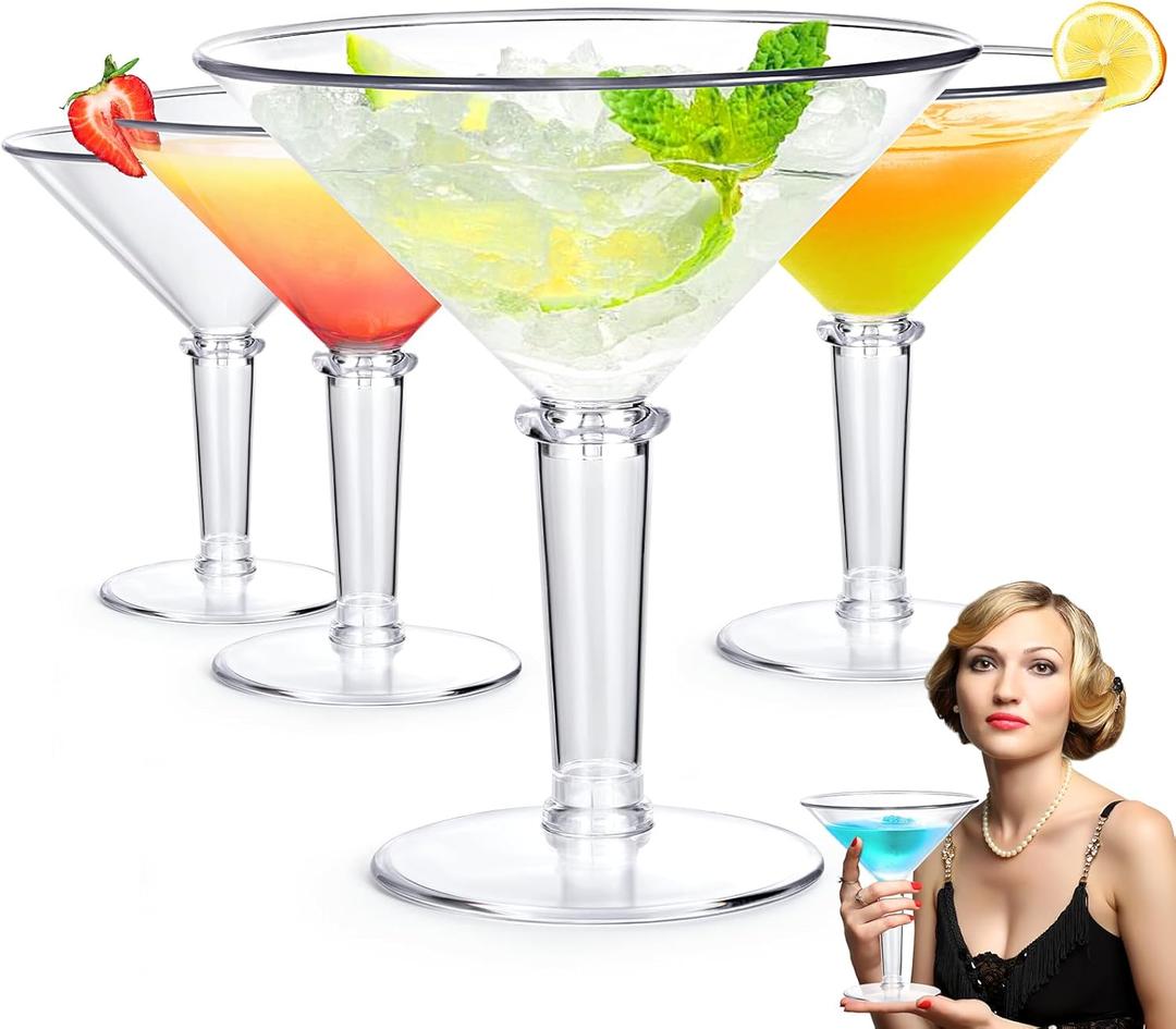 Unbreakable Giant Martini Glasses set of 4, 48 oz Plastic Cocktail Glasses, Jumbo, Reusable, BPA Free, Detachable, Perfect for Picnic, Beach & Patio Party, Appetizers, Birthday, Wedding and All Events
