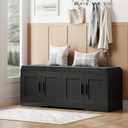 Homleke 2-Tier Storage Bench, Shoe Bench with Thickened Padded Seat Cushion, Entryway Bench with 4 Doors, Adjustable Shelf, 13.8" D x 45.3" W x 18.5" H, for Entryway, Living Room, Bedroom, Black