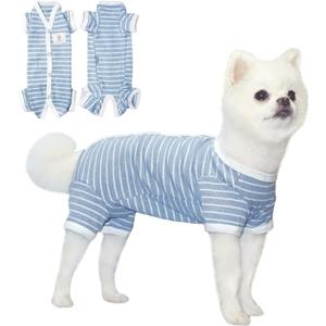 TONY HOBY Female/Male Pet Dog Pajamas Stripes 4 Legged Dog pjs Jumpsuit Soft Cotton Dogs Clothes (M, Blue+White-Girls)