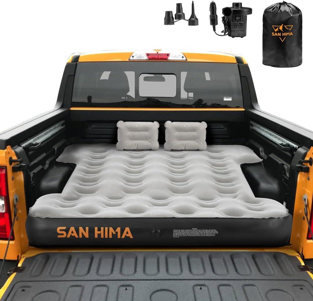SAN HIMA Truck Bed Air Mattress for 6-6.3ft Mid Size Regular Bed, Inflatable Pickup Truck Mattress with Electric Pump & Carry Bag, Waterproof PVC Camping Air Mattress, Camel & Black