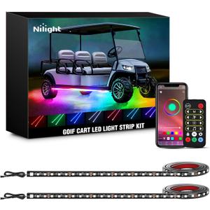 Nilight 2PCS Golf Cart Underglow LED Light Strip Dream Color Multi-Mode Neon Accent Lighting Kit APP and Remote Control Sound Active Music Sync IP67 Waterproof 12V-66V Input for EZGO Yamaha Club Car