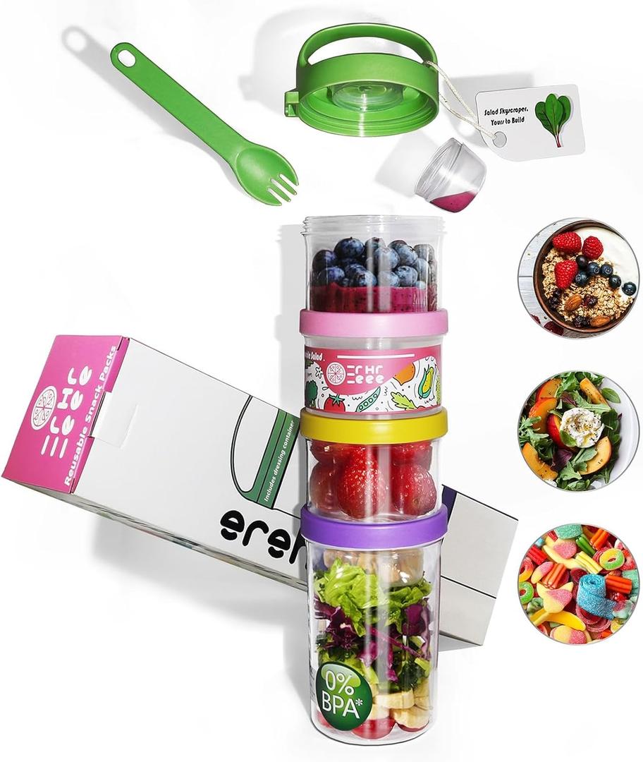 Portable & Airtight Food Storage Containers | 4-Piece Stackable Jars with Twist-Lock Lids | 60 oz Leak-Proof BPA-Free Jars for Snacks, Formula & Powder