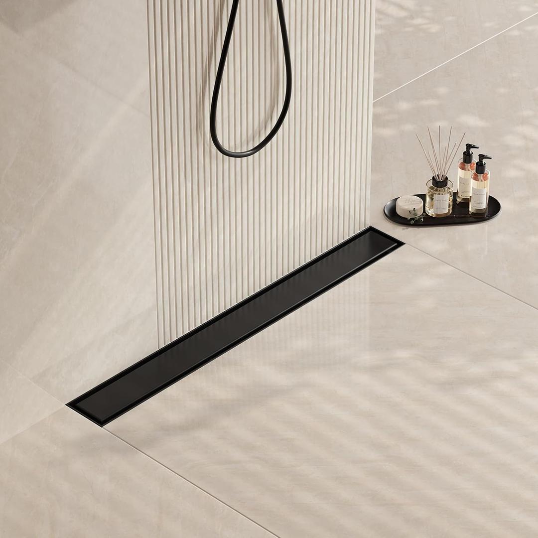 Neodrain 24 in Matte Black Linear Shower Drain- with 2-in-1 Flat & Tile Insert Cover, 304 Stainless Steel Rectangle Shower Floor Drain,Floor Shower Drain (24 In, Matte Black)