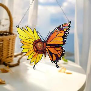 Stained Glass Window Hanging, Luna Moth Suncatcher for Window Decor, Gift for Women Mom Grandma and Art Lover, Ideal Gifts, Elegant Home Decor 5.8x7.3 Inch, Garden, Patio（Green） (Red)