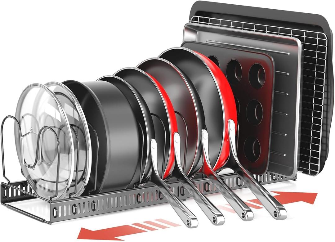 ORDORA Pots and Pans Organizer under Cabinet, Expandable 11.8"-22.8" Pot Lid Holder with 12 Adjustable Dividers, Pan Organizers inside Cabinet for Kitchen Cookware Bakeware, Black