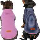 2 Pack Dog Sweater Clothes Soft Velvet Fabric Coat Dog Sweatshirt Sweaters for Small Medium Large Dogs Pullover Turtleneck Pet Puppy Clothes Cold Weather Warm Puppy Sweater (L (Back: 15.75",Chest: 19.69", 12-16 lbs), Navy Stripe+Purple)