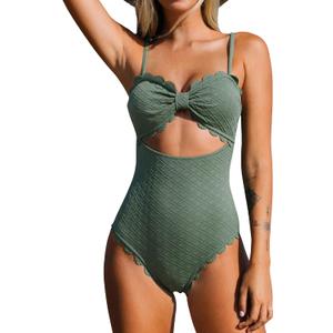 CUPSHE Women's One Piece Swimsuit Sexy Black Cutout Scallop Trim Bathing Suit, M