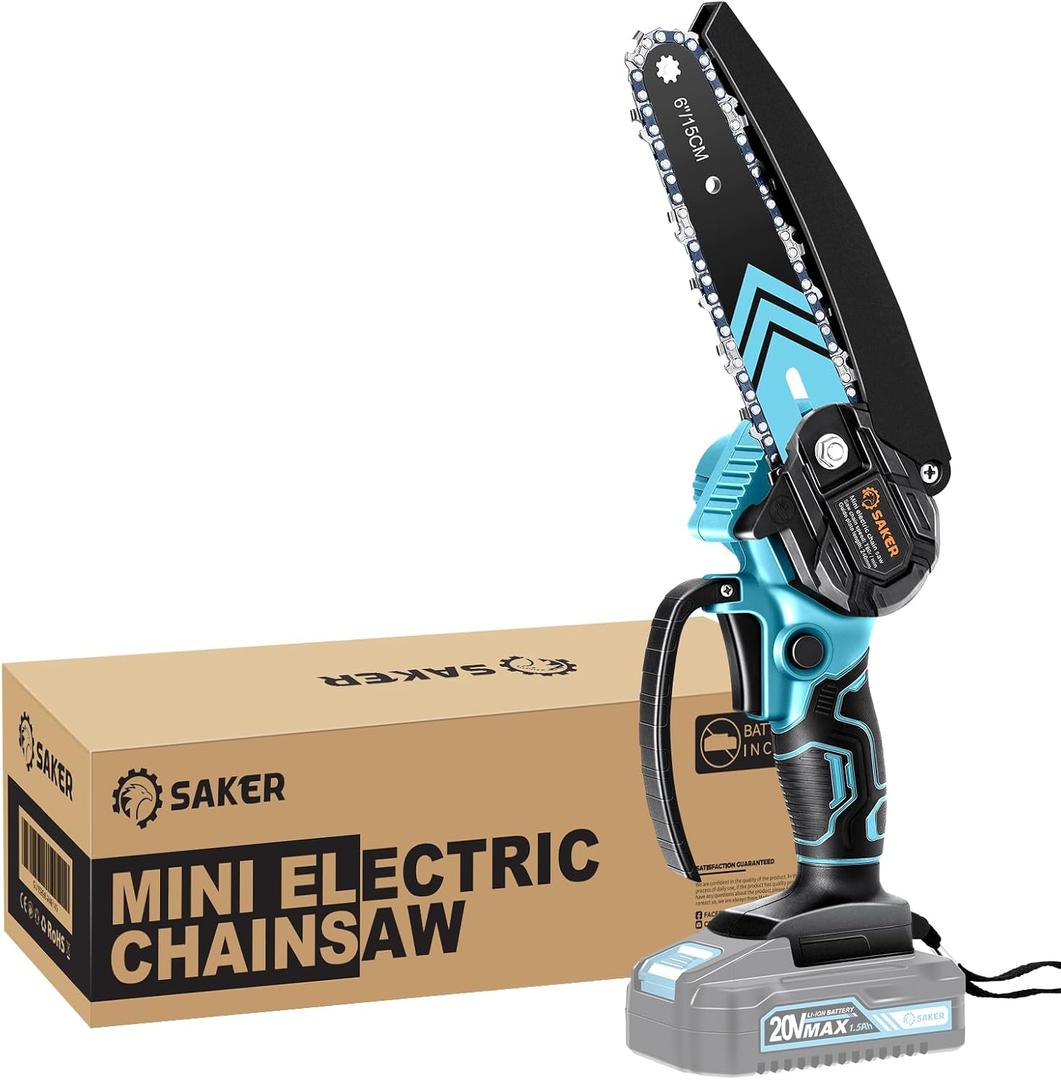 Saker Mini Chainsaw,6 Inch Portable Electric Chain Saw Cordless,Machine Only, Batteries Not Included,Only Compatible with Saker Mini Chainsaws Batteries(Only Machine)