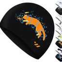 SWAVE Unisex Adult Comfortable Durable Printed Waterproof Silicone Swim Cap (White)