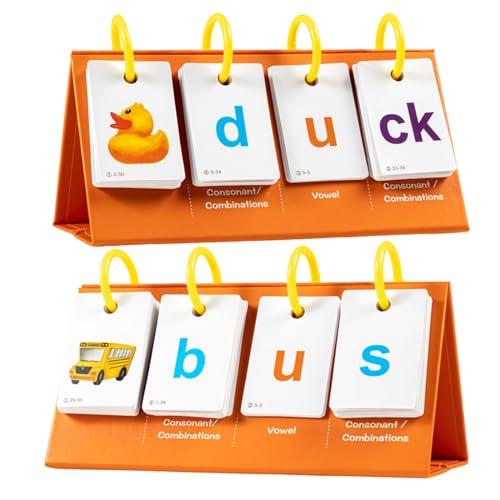 Alened Phonics Flash Cards Learn to Read CVC Word Builder Games, Sight Words Games for Kindergarten Classroom Supplies, Preschool Phonics Learning Activity, Special Education Speech Therapy Toys, Pack Of 2