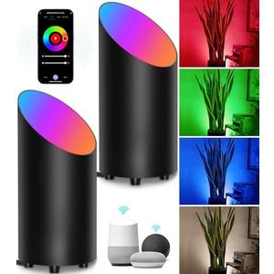 SUNVIE 2 Pack Smart Floor Can Light 5W RGBW Color Changing Uplighting Indoor Uplights 2700K-6500K Up Lights Indoor Floor Spotlight for Plant Corner Wall Artwork, APP Control Alexa & Google Home, Black