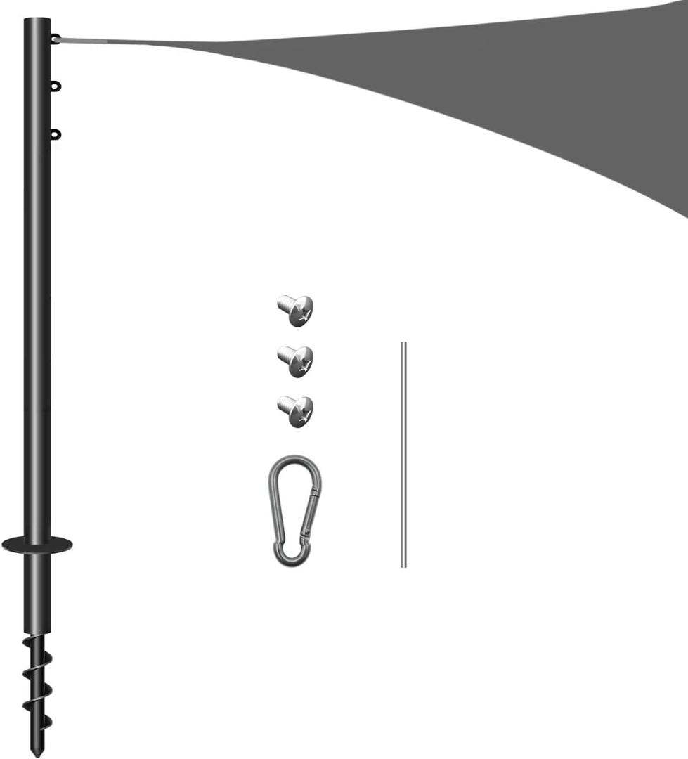Shade Sail Poles 11.4Ft Heavy Duty Sun Shade Poles of Spiral Drill Bit,Screw in Poles for Sun Shades Outdoor, Support Awning Canopy Heavy Duty Metal Pole Kit for Patio Garden Deck, 1 Pack (1)