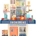 Play Kitchen for Toddlers, Kids Kitchen Playset Toddler Girl Toys with Cooking Stove Steam, Sink and Food Pretend Cooking Set Toy for 3 4 5 Year Old Kid Birthday (Blue)