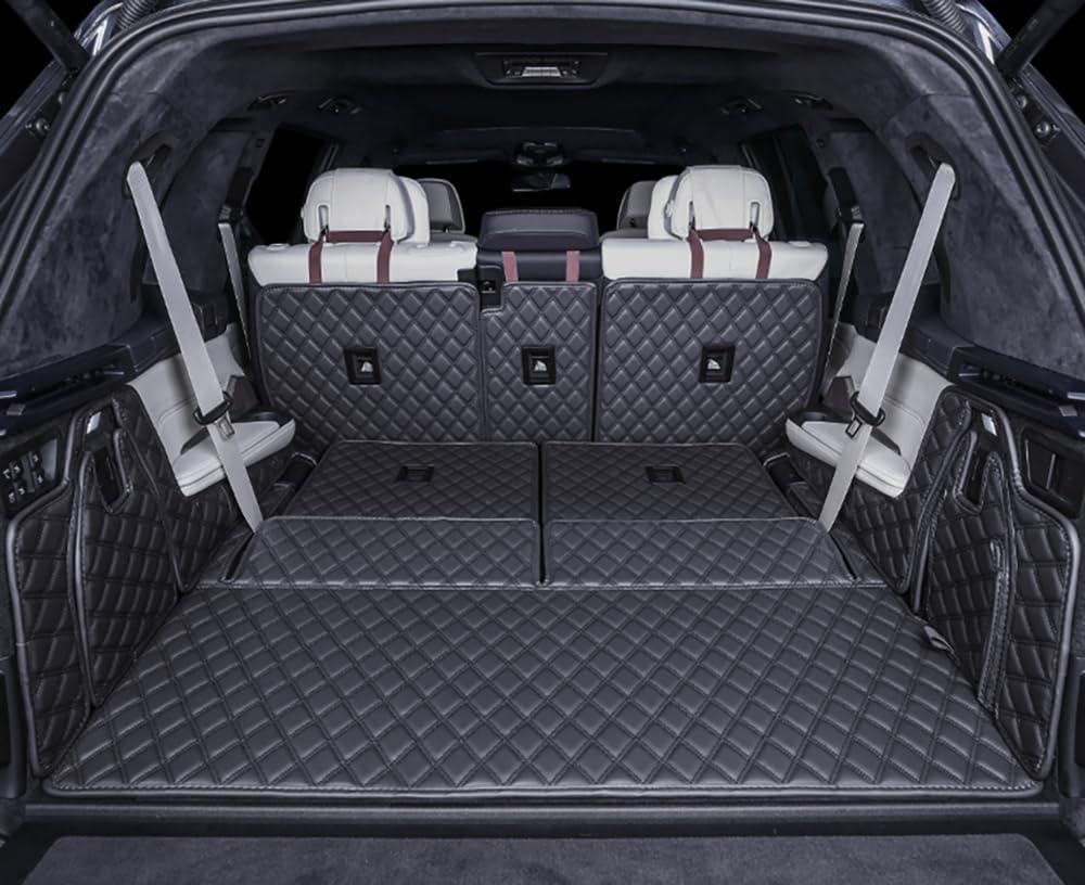 for BMW X7 2+3+2 Seater Trunk Mat Cargo Cover Dog Liner Boot Liner Full Coverage 3D Laser Measured (Trunk Mat+2nd Row Backrest Mat+3rd Row Backrest Mat+Both Sides Panel) (Black/Black)
