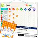 QUOKKA Magnetic Behavior Chore Chart for Kids at Home + Reward - Use 84 Magnets & 102 Stars - from Toddlers to Teens - Dry and Erase Routine and Responsibility - Version 1 Extended