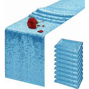 10 Packs 12 x 72 inches Blue Sequin Table Runner, Glitter Runner for Birthday Party Supplies Wedding Holiday Celebration Baby Shower Engagement Anniversary Decor