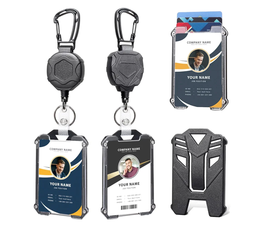 Badge Holder Retractable Clip Heavy Duty Carabiner Badge Reel Keychain with Lanyard ID Cards Holder Cool Tactical ID Holder