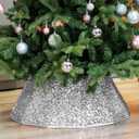 Dazzling Christmas Tree Collar - 26" Sequined Stand Base Cover, Foldable Ring & Handmade Skirt for Xmas Tree Decoration (Silver, Diamond)